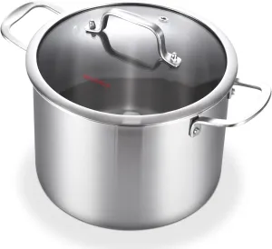 DELARLO Tri-Ply Stainless Steel Stock Pot, All Stove Compatible Up to 600℉ Soup Pot, 8 Quart Pot with Lid,18/10 Stainless Steel Stockpot with Lids, Large Stainless Steel Induction Pot for Cooking