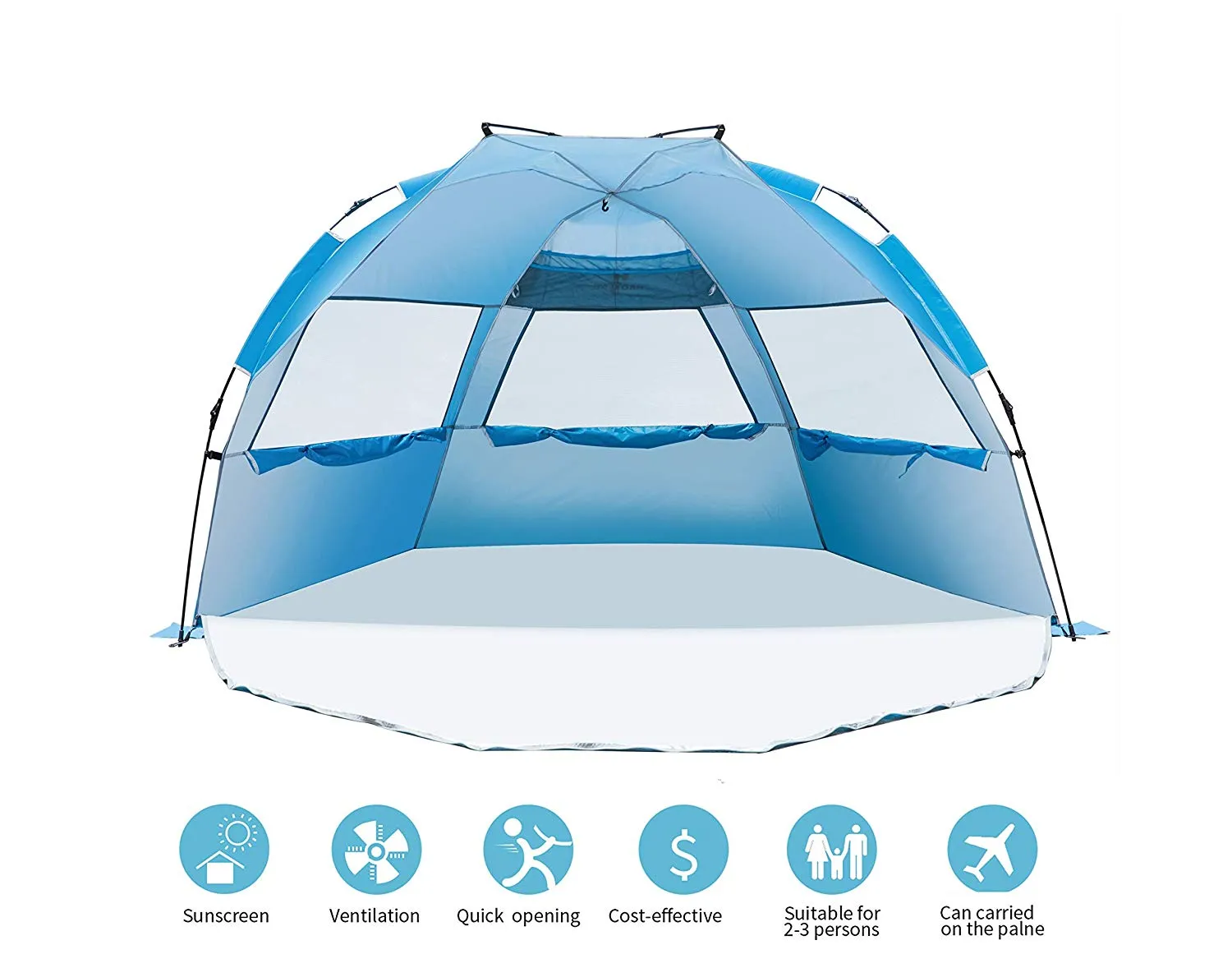 Deluxe Large Beach Tent for 4 Person, Blue