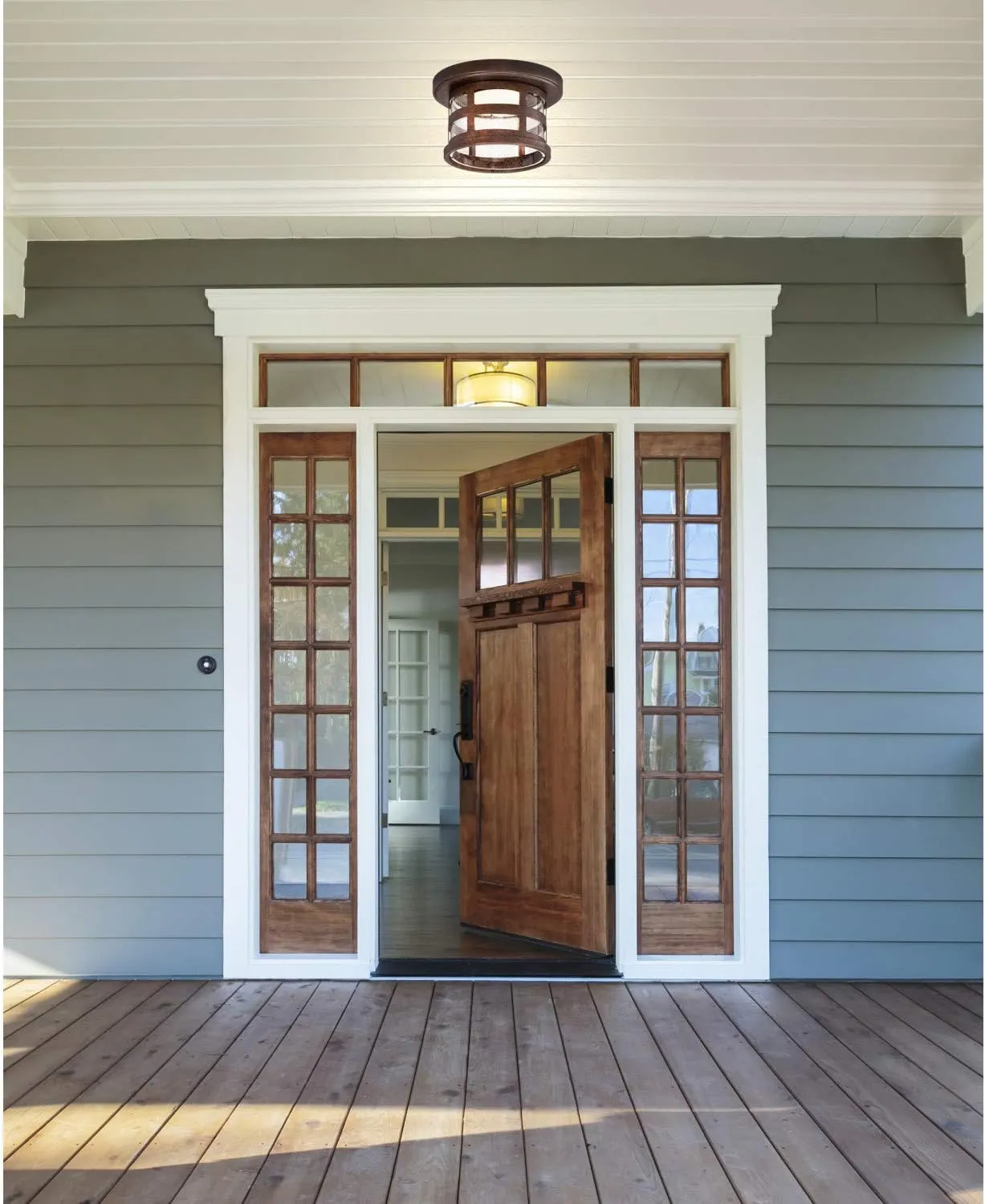 Design House Washburn LED Outdoor/Indoor Ceiling Light with Clear Seedy Glass, 20W Integrated LED, 3000K Warm Light, 587212