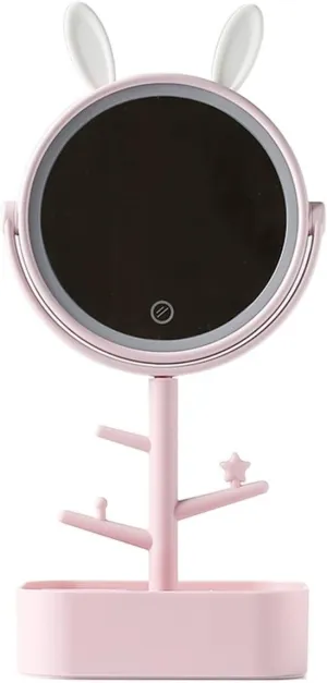 Desktop Makeup Mirror LED Lighted Rotating Mirror Magnifying Mirror Makeup Mirror Ladies Makeup Light with Storage Box Mirror (Color : Grey)