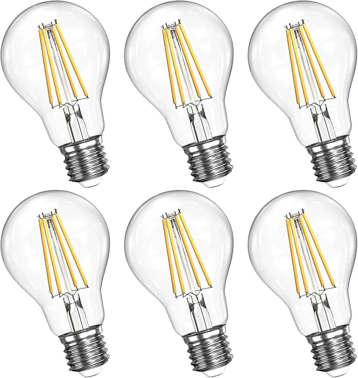 Dimmable LED Light Bulbs 60W Equivalent, 6W 2700K Warm Soft White Light LED Bulbs, A19 LED Bulb 60W Clear Glass Antique Bulb for Living Room Bedroom Outdoor, 750LM, CRI85, E26 Base, 6 Packs