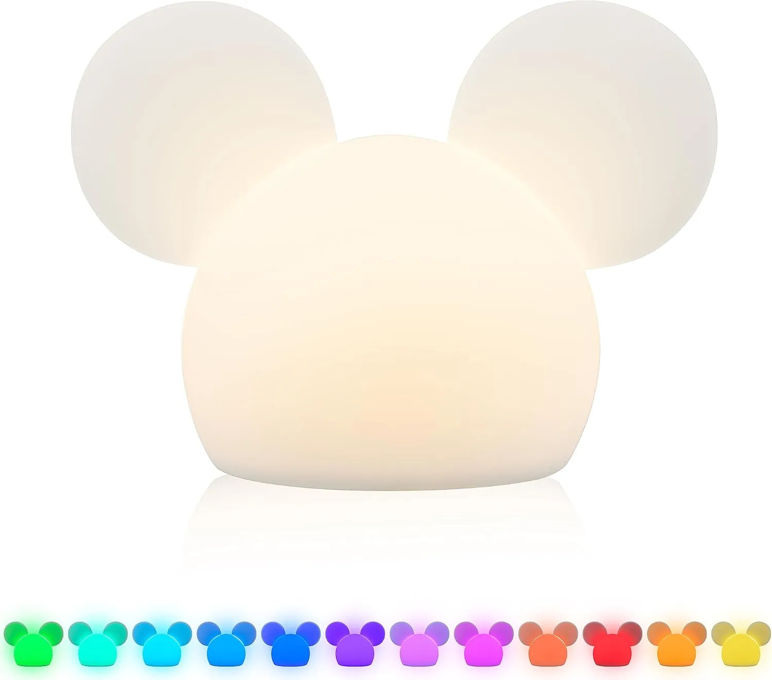Disney Mickey Mouse Squishy Light, Color Changing, Night Light for Kids, USB Lamp, Battery Operated, Dimmable, Ideal for Bedroom, Playroom, Living Room, and More, 66944