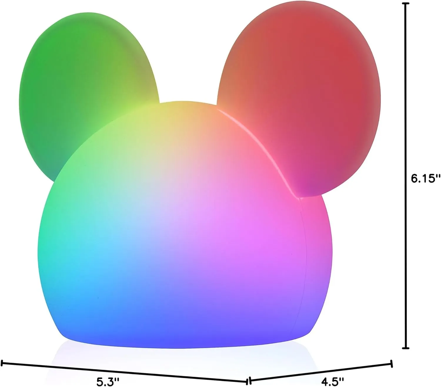 Disney Mickey Mouse Squishy Light, Color Changing, Night Light for Kids, USB Lamp, Battery Operated, Dimmable, Ideal for Bedroom, Playroom, Living Room, and More, 66944