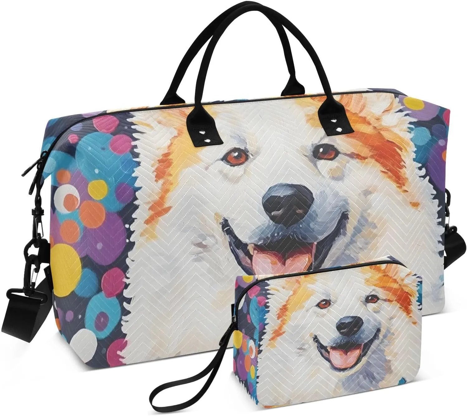 Dog Colorful Dots Duffel Bag for Traveling, Gym Bags with Multiple Interior Pockets for Women Men Toiletry Purse Included 20.5”x 1.9” x 13.8”