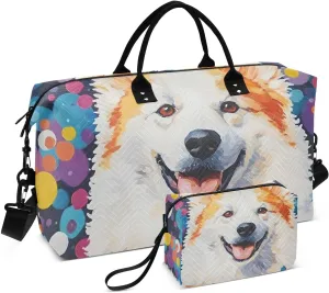 Dog Colorful Dots Duffel Bag for Traveling, Gym Bags with Multiple Interior Pockets for Women Men Toiletry Purse Included 20.5”x 1.9” x 13.8”