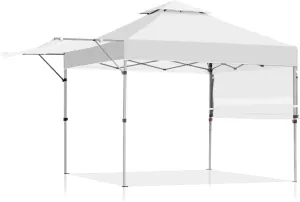 DOIT 10x17Ft Pop Up Canopy Portable Outdoor with Dual Half Awnings and Wheeled Carrying Bag, Instant Tent Heavy Duty Gazebos for Market, Parties, Exhibitions, Sporting Events (White)