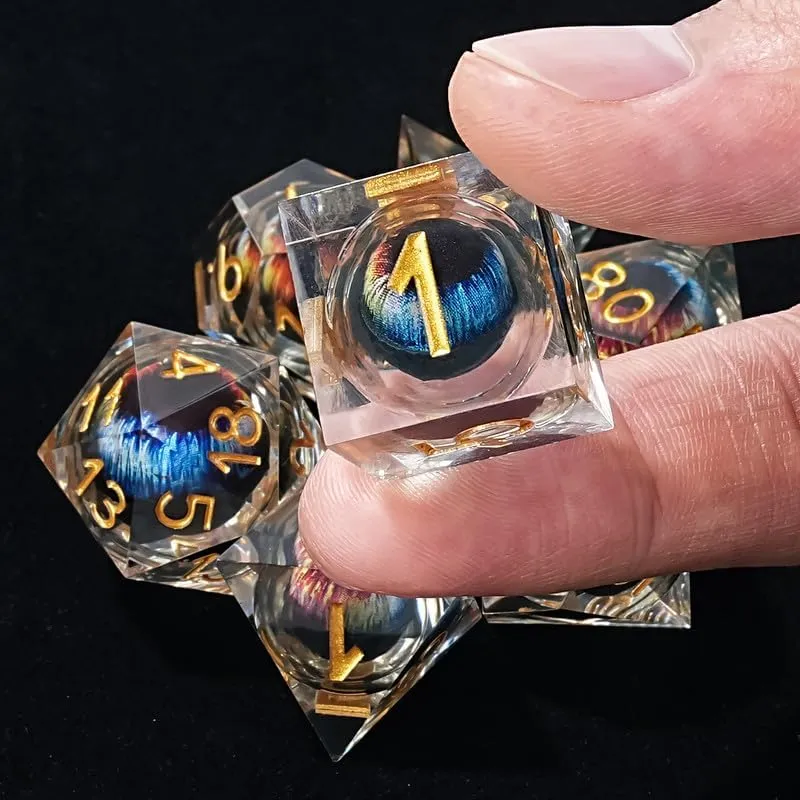 Dragon Eye DND Dice Resin Liquid Core Polyhedral RPG D&d Dice Set with Gift Box, Dungeons and Dragons Dice for Role Playing Table Game D20 D12 D10 D8 D6 D4 D%