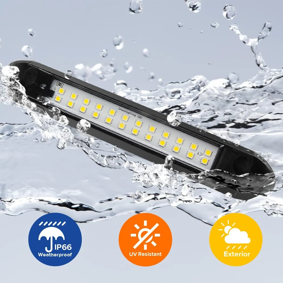 Dream lighting 12V RV Exterior LED Porch Utility Awning Light for Camper Trailer Boat 350LM Cool White 9.84inch