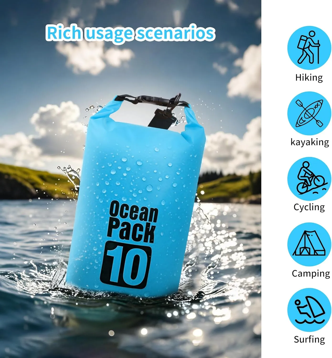 Dry Bag Waterproof for Women Men,20L Rolled Lightweight Dry Storage Bag Backpack with Phone Case for Travel,Swimming,Boating, Kayaking,Camping & Beach,Lake Blue