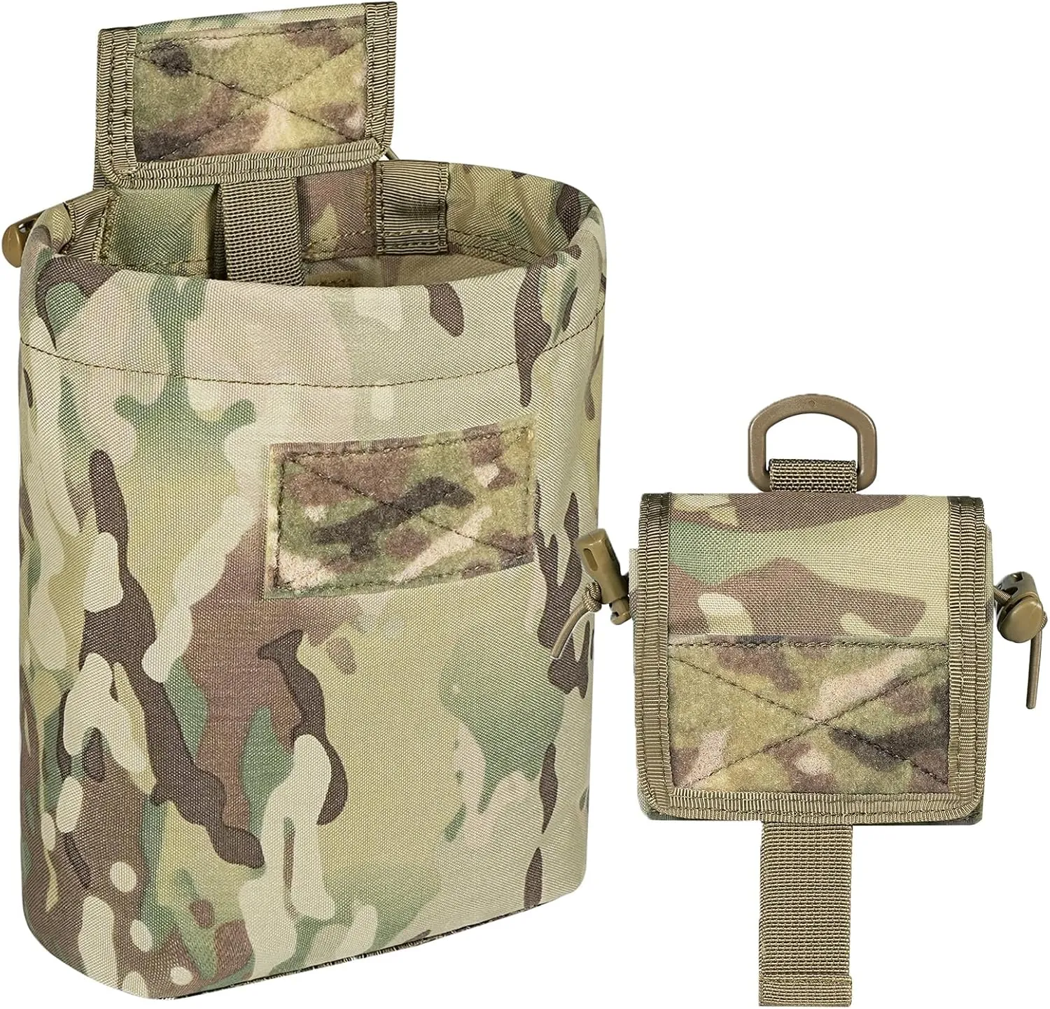 Dump Pouch fo Belt with 2 Removable MOLLE Straps, Foldable Roll-Up Drawstring Recovery Mag Magazine Ammo Tool Bag for Hunting Shooting Paintball