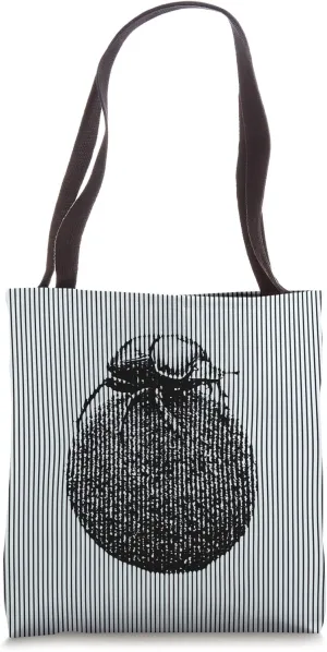 Dung Beetle on Dung Ball in Vertical Stripes Pattern Tote Bag