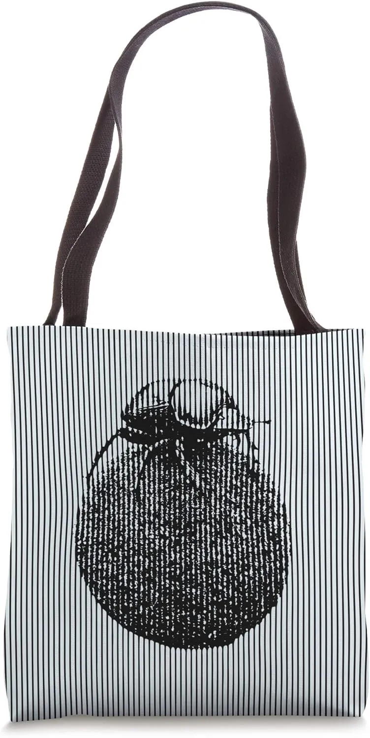 Dung Beetle on Dung Ball in Vertical Stripes Pattern Tote Bag