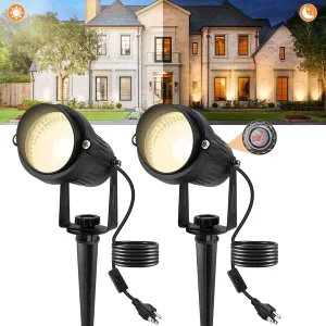 Dusk to Dawn Outdoor LED Spotlight, Outdoor Landscape Lighting with Photocell Sensor, 3000K Warm White Waterproof Spot Lights for Yard Flag Pole House Garden Tree(2 Pack)