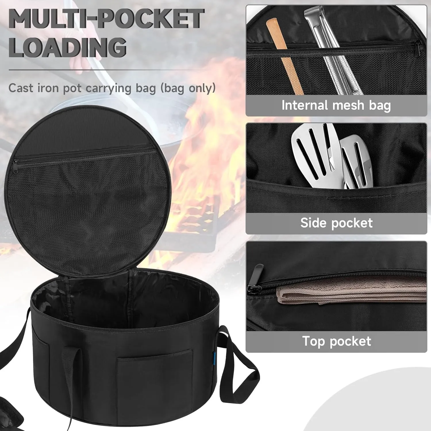Dutch Oven Bag for 14 Inch Dutch Oven, Dutch Oven Carry Bag with Extra Pockets