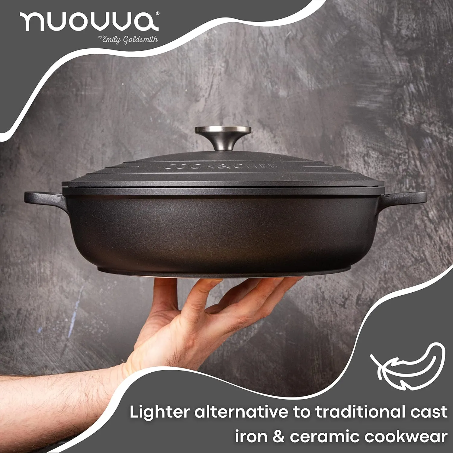 Dutch Oven Pot with Lid – Non Stick Dutch Oven for Sourdough Bread Baking – Cast Aluminum Cooking Pot – Oven Safe Stock Pot – 4-Quart, 11 Inch, Black – by Nuovva