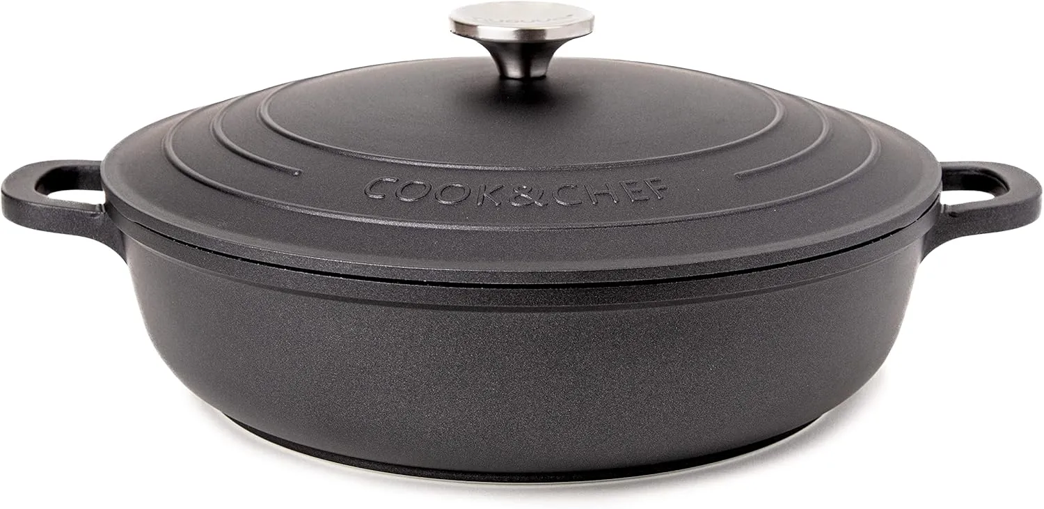 Dutch Oven Pot with Lid – Non Stick Dutch Oven for Sourdough Bread Baking – Cast Aluminum Cooking Pot – Oven Safe Stock Pot – 4-Quart, 11 Inch, Black – by Nuovva