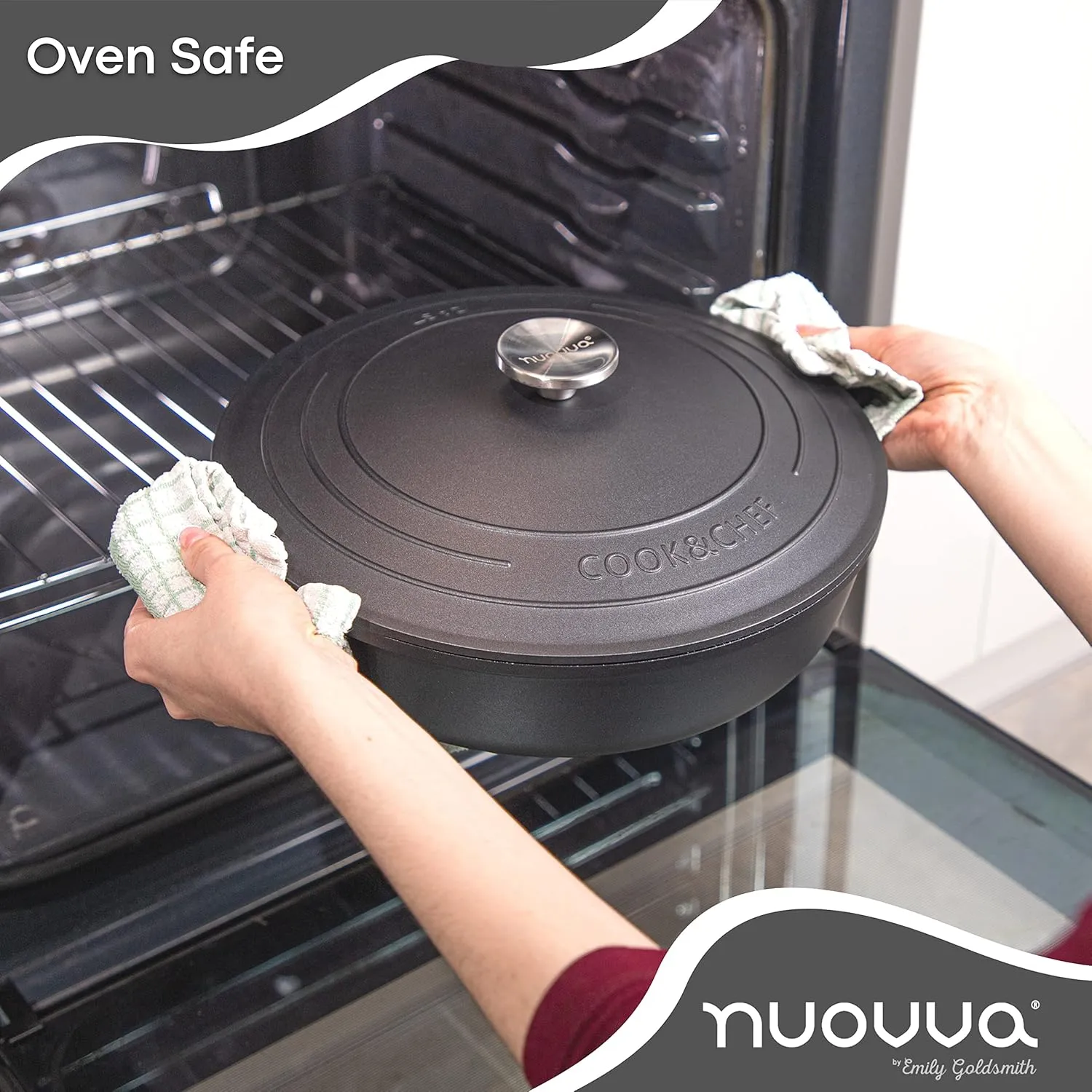 Dutch Oven Pot with Lid – Non Stick Dutch Oven for Sourdough Bread Baking – Cast Aluminum Cooking Pot – Oven Safe Stock Pot – 4-Quart, 11 Inch, Black – by Nuovva
