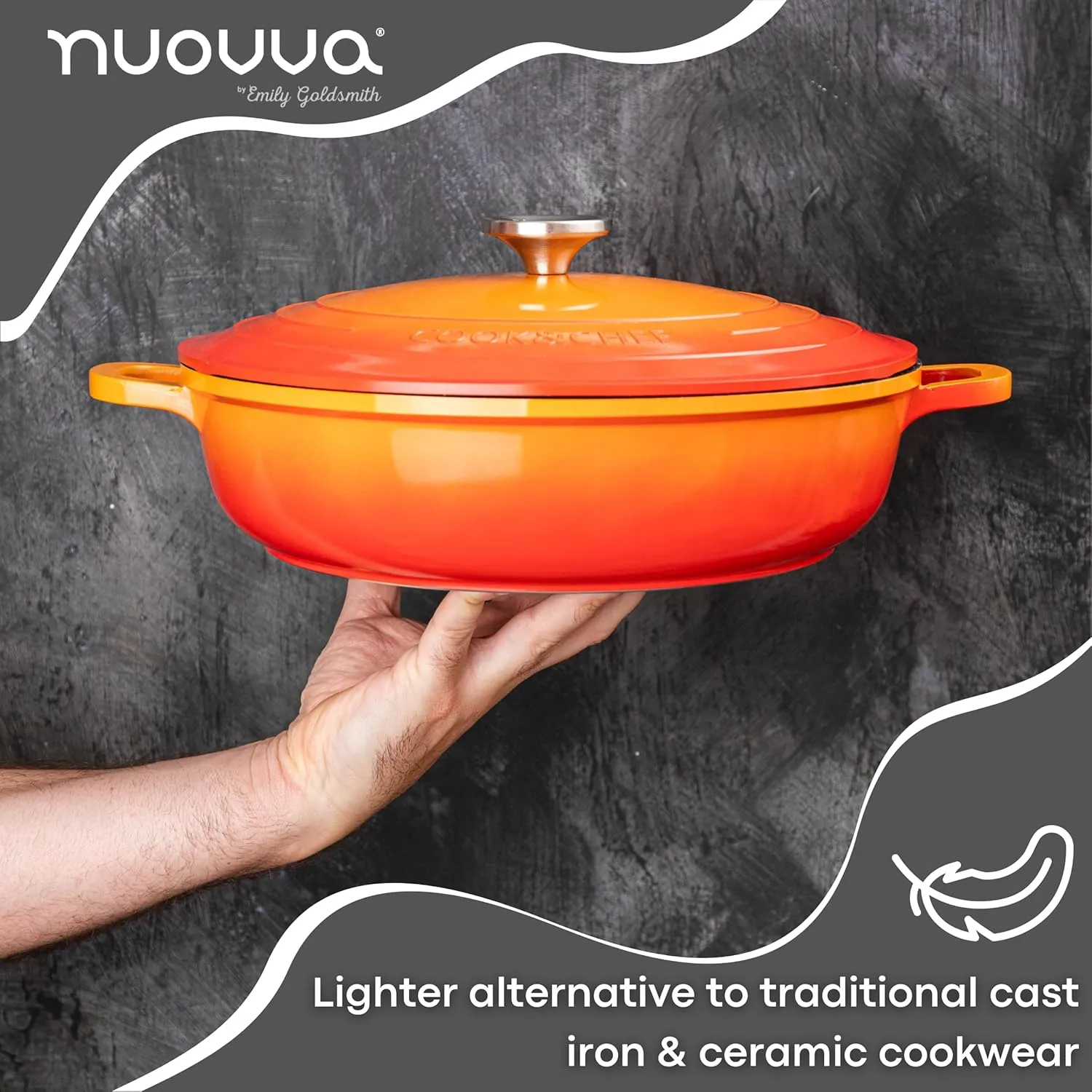 Dutch Oven Pot with Lid – Non Stick Dutch Oven for Sourdough Bread Baking – Cast Aluminum Cooking Pot – Oven Safe Stock Pot – 4-Quart, 11 Inch, Orange – by Nuovva