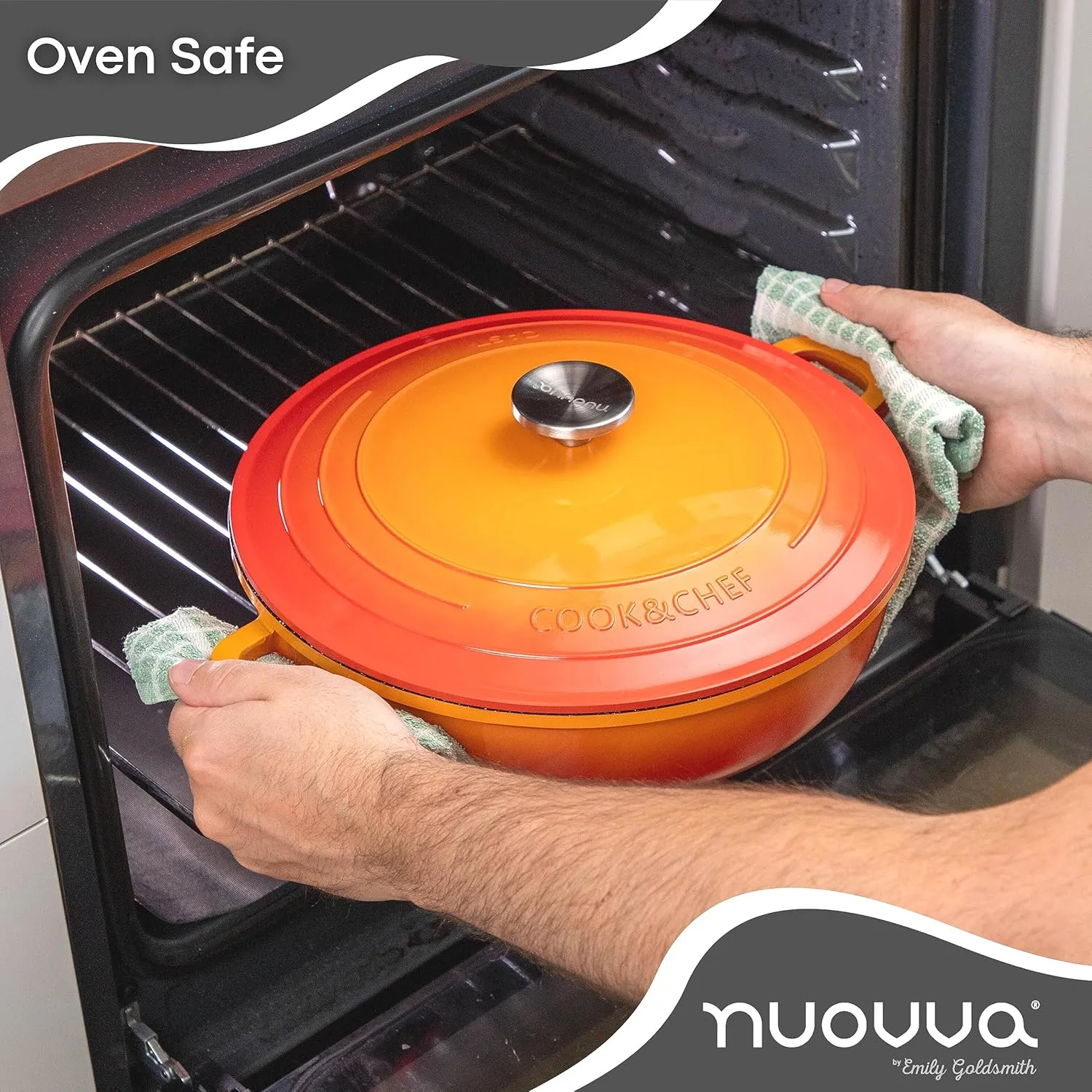 Dutch Oven Pot with Lid – Non Stick Dutch Oven for Sourdough Bread Baking – Cast Aluminum Cooking Pot – Oven Safe Stock Pot – 4-Quart, 11 Inch, Orange – by Nuovva