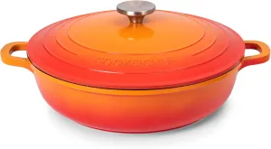 Dutch Oven Pot with Lid – Non Stick Dutch Oven for Sourdough Bread Baking – Cast Aluminum Cooking Pot – Oven Safe Stock Pot – 4-Quart, 11 Inch, Orange – by Nuovva
