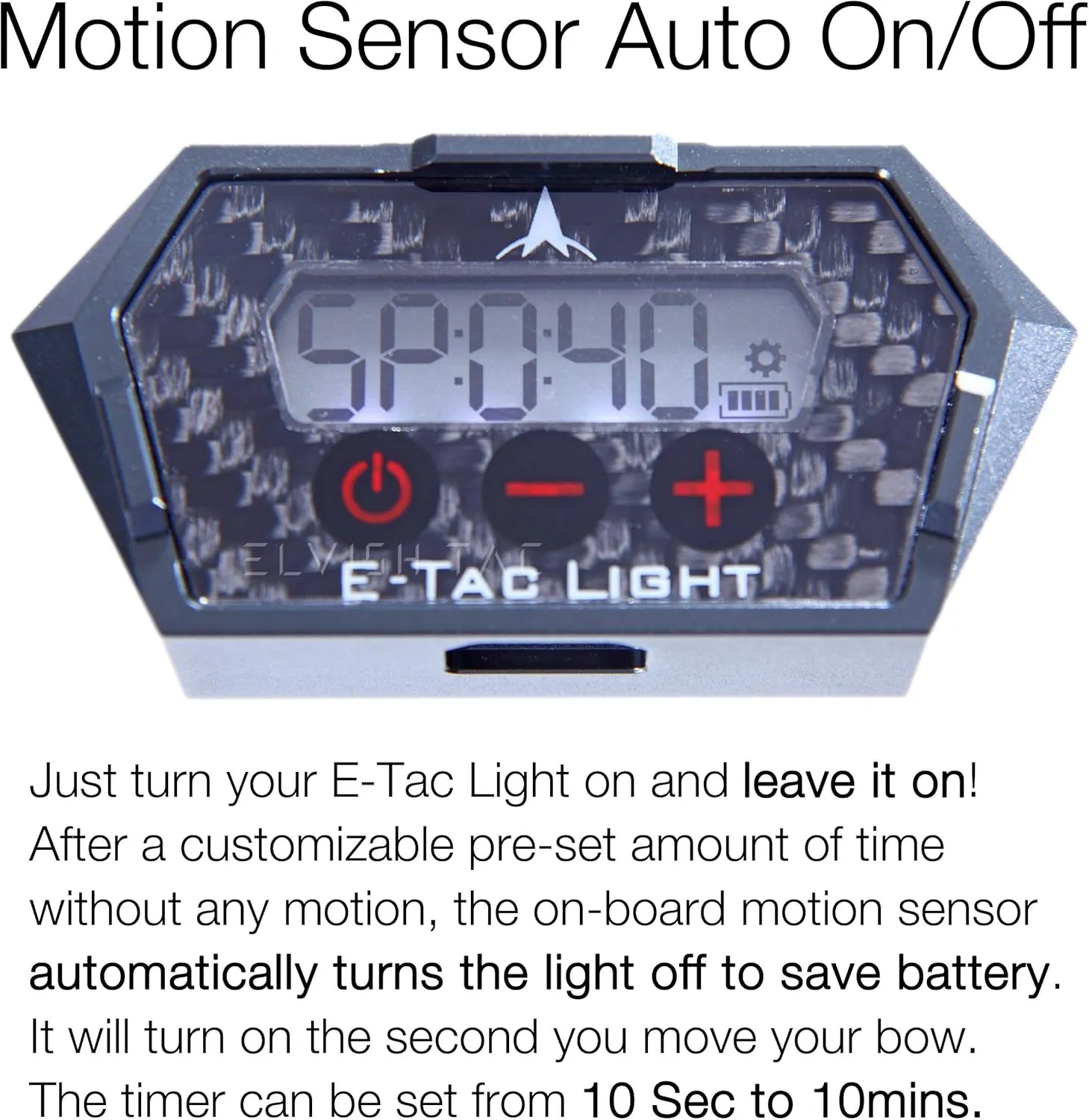 E-Tac Light Compound Bow Sight Light 3/8-32 15 Level Rechargeable Li-ion BT Sensor Auto On/Off NO ADAPTERS