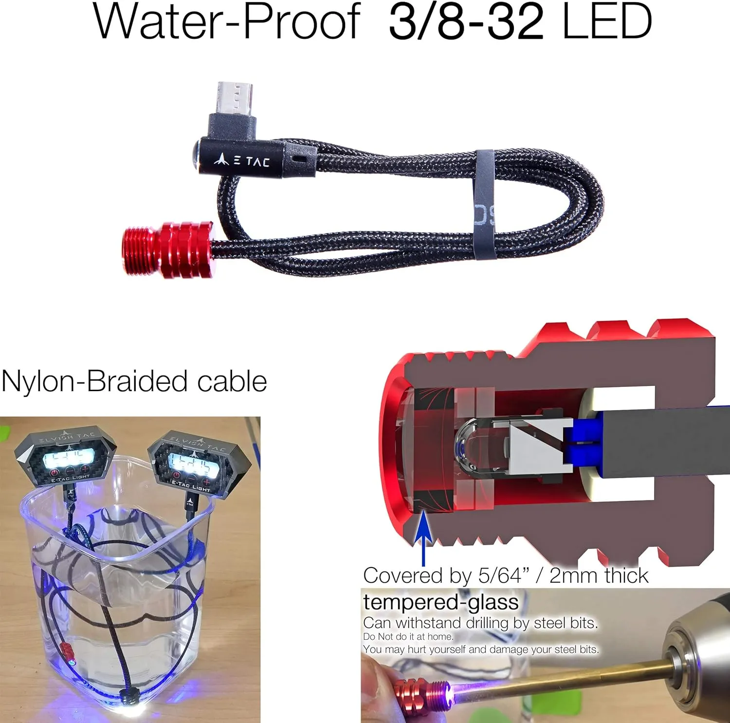 E-Tac Light Compound Bow Sight Light 3/8-32 15 Level Rechargeable Li-ion BT Sensor Auto On/Off NO ADAPTERS