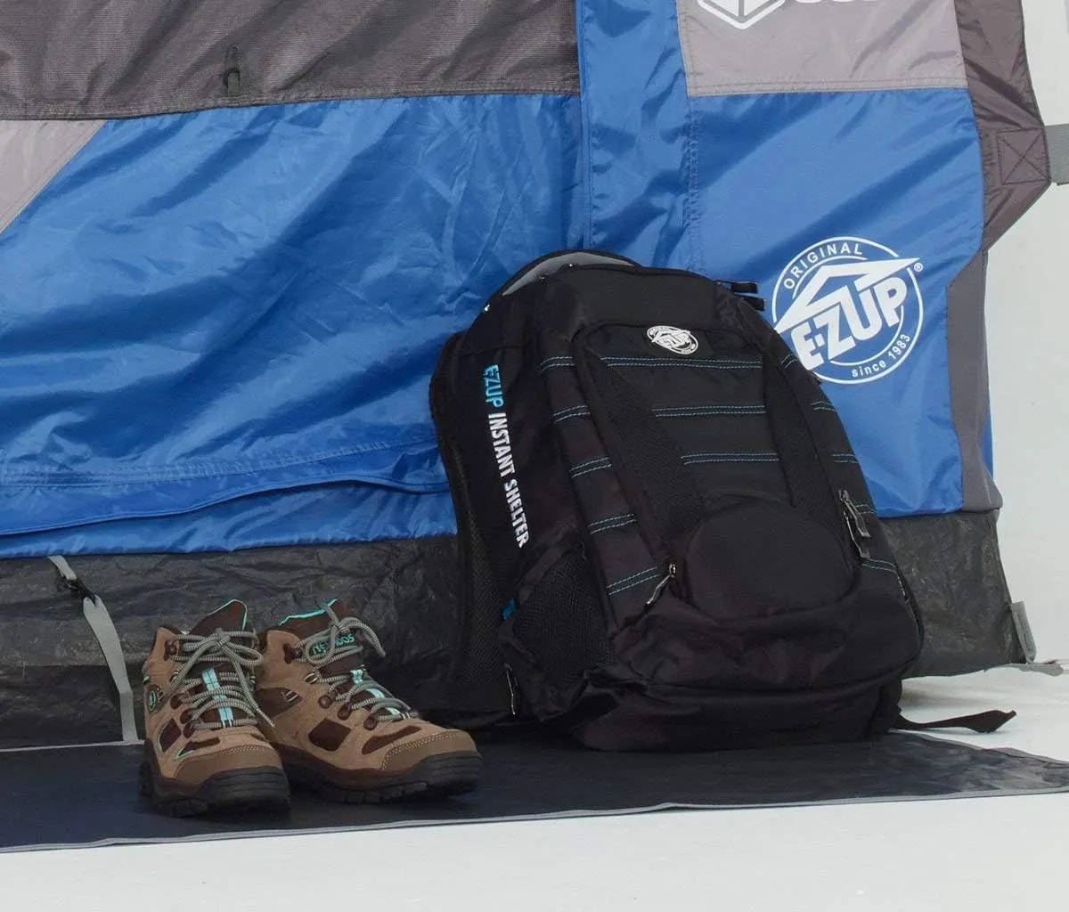 E-Z UP 10' x 10' Pyramid Shelter Bundle with Camping Cube 6.4 Tent Add-On, Roller Bag & Spike Set