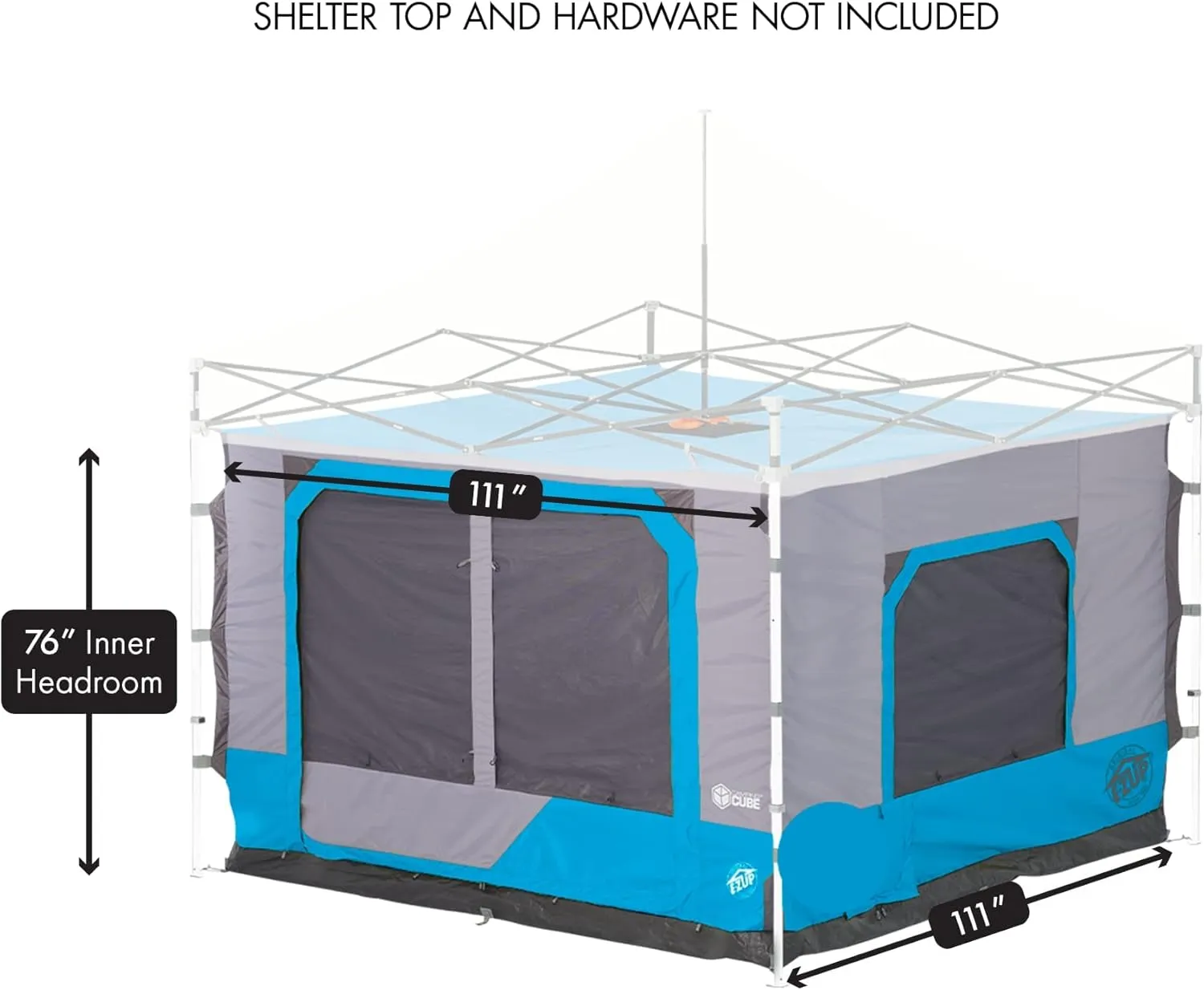 E-Z UP 10' x 10' Pyramid Shelter Bundle with Camping Cube 6.4 Tent Add-On, Roller Bag & Spike Set