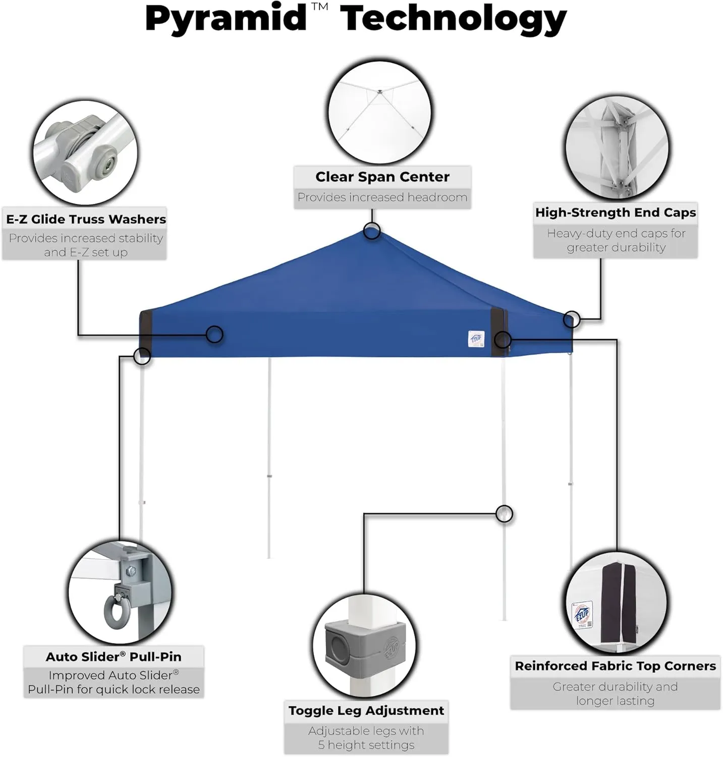 E-Z UP 10' x 10' Pyramid Shelter Bundle with Camping Cube 6.4 Tent Add-On, Roller Bag & Spike Set