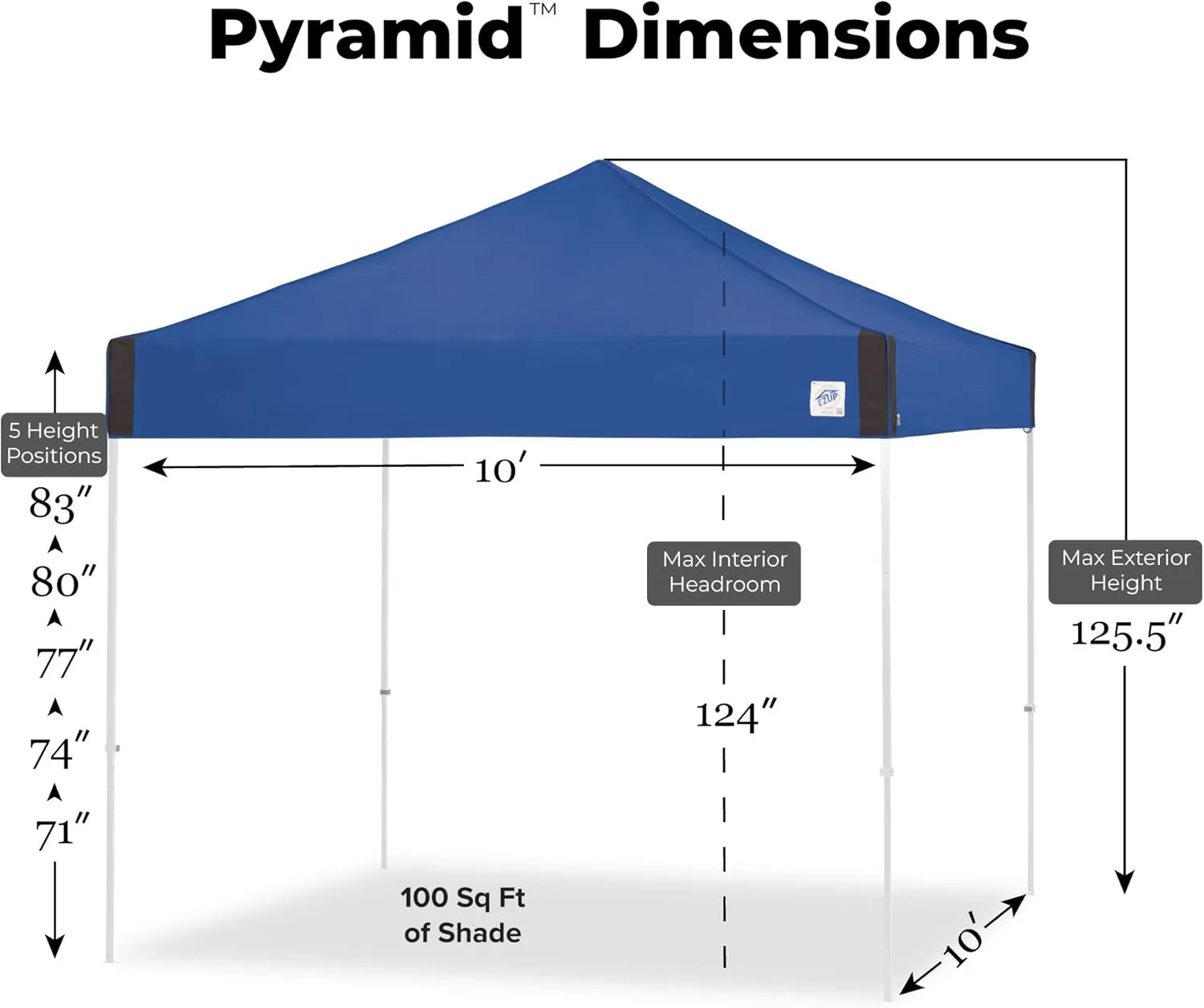 E-Z UP 10' x 10' Pyramid Shelter Bundle with Camping Cube 6.4 Tent Add-On, Roller Bag & Spike Set