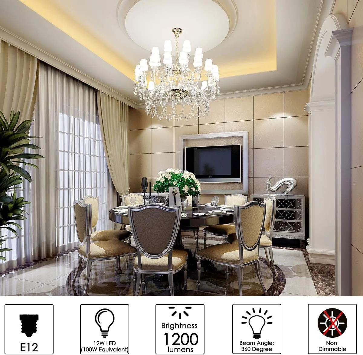 E12 LED Bulbs 12W Candelabra led Light Bulb,100 Watt Equivalent 1200lm Warm White 3000K E12 Base LED Chandelier Light Bulbs Non-Dimmable LED Corn Bulbs, Pack of 6