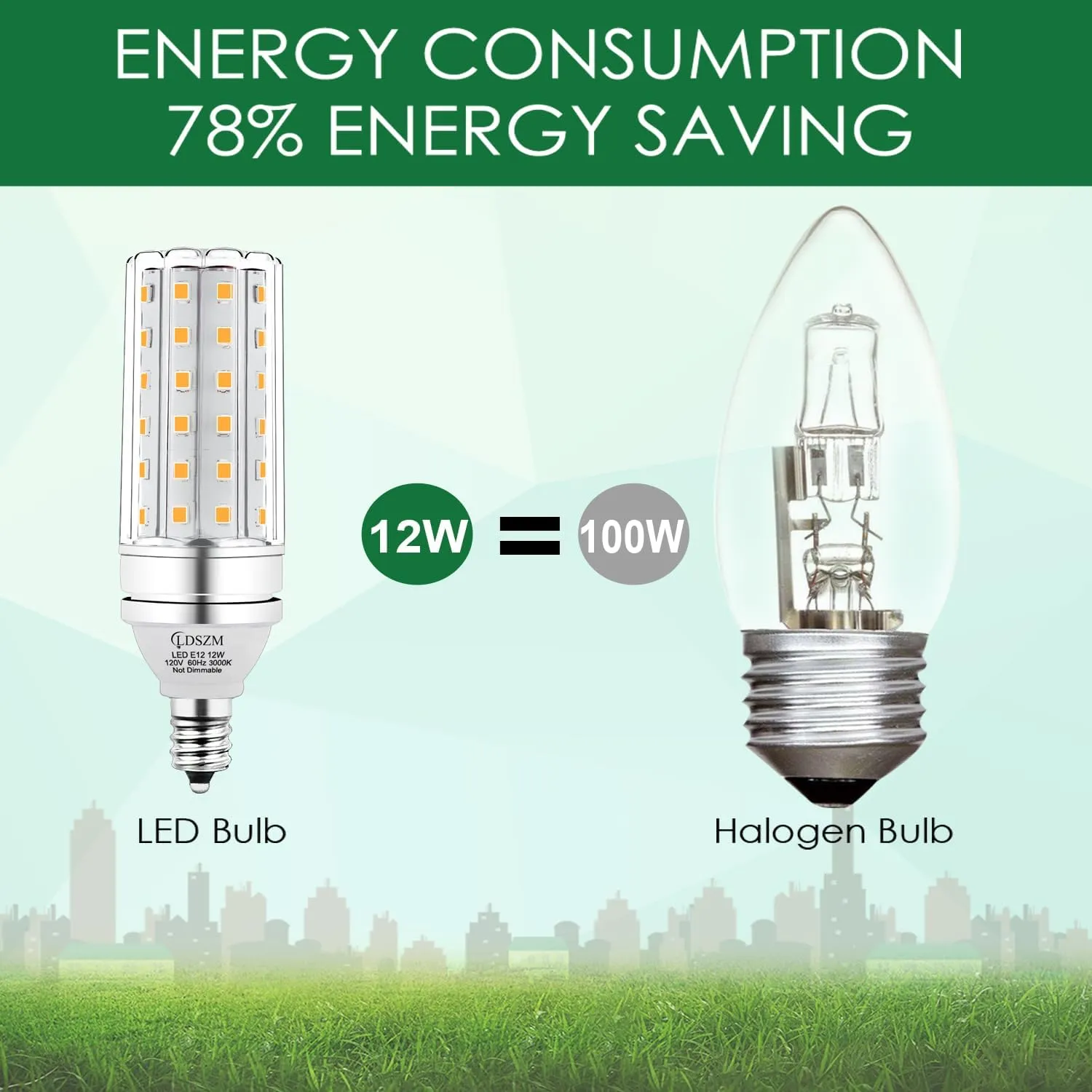 E12 LED Bulbs 12W Candelabra led Light Bulb,100 Watt Equivalent 1200lm Warm White 3000K E12 Base LED Chandelier Light Bulbs Non-Dimmable LED Corn Bulbs, Pack of 6