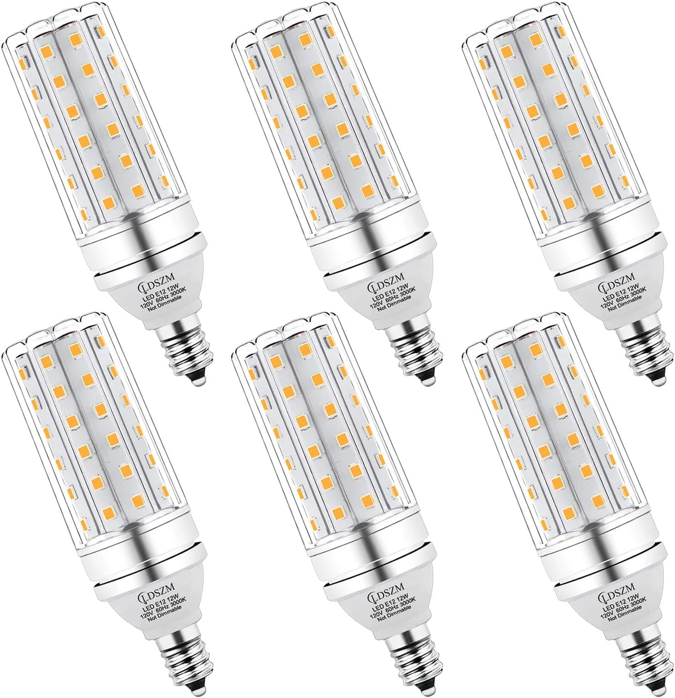 E12 LED Bulbs 12W Candelabra led Light Bulb,100 Watt Equivalent 1200lm Warm White 3000K E12 Base LED Chandelier Light Bulbs Non-Dimmable LED Corn Bulbs, Pack of 6