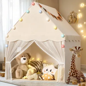 EagleStone Kids Play Tent with Star Light and Padded Mat, Playhouse for Kids, Neutral Color Play Room Furniture, Indoor Bed Tent Gift Toys for Toddle,Boys, Girls, Youth, Teens (White)