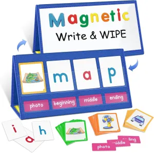 EAMAY CVC Word Building Desktop Pocket Chart Stand with Magnetic Write & Wipe Boards Tent & Cards Kit,Reading Spelling Phonics Games for Kids, Kindergarten Classroom Must Haves!