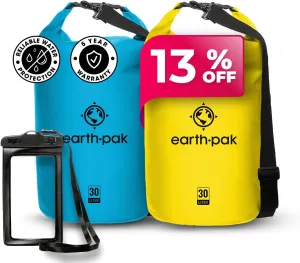Earth Pak Waterproof Dry Bag - Roll Top Waterproof Backpack Sack (30L Light Blue & 30L Yellow)