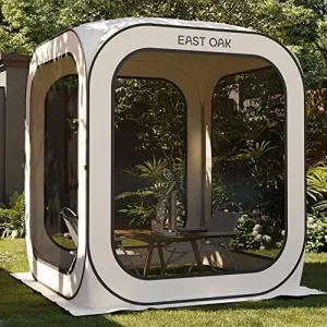 EAST OAK Screen House Tent Pop-Up, Portable Screen Room Canopy Instant Screen Tent 6 x 6 FT, Beige   EAST OAK Floor Mat for Screen House, 6x6 ft