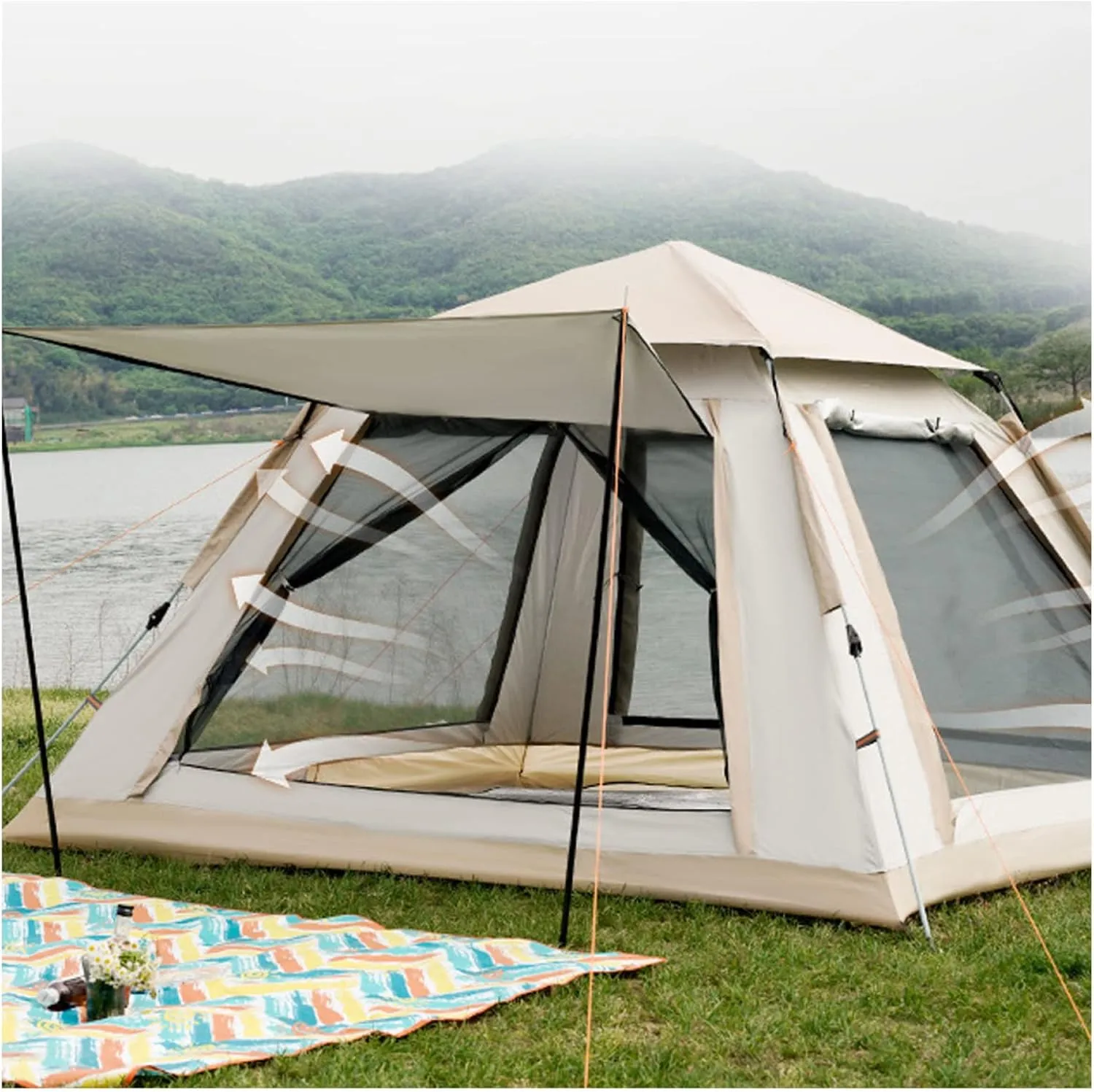 Easy Tents to Put Up 4 People Waterproof,Three Seconds to Open Tent Canopy Light Sturdy A Frame Tent for Family Camping,Hiking Party