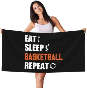 Eat Sleep Basketball Repeat Large Beach Towel 27.5x55 Inches - Ultra Soft & Quick Dry, Lightweight Sand Towel for Pool, Travel, Summer | Bath Towel for Adults & Family