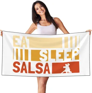 Eat Sleep Salsa Repeat Large Beach Towel 27.5x55 Inches - Ultra Soft & Quick Dry, Lightweight Sand Towel for Pool, Travel, Summer | Bath Towel for Adults & Family