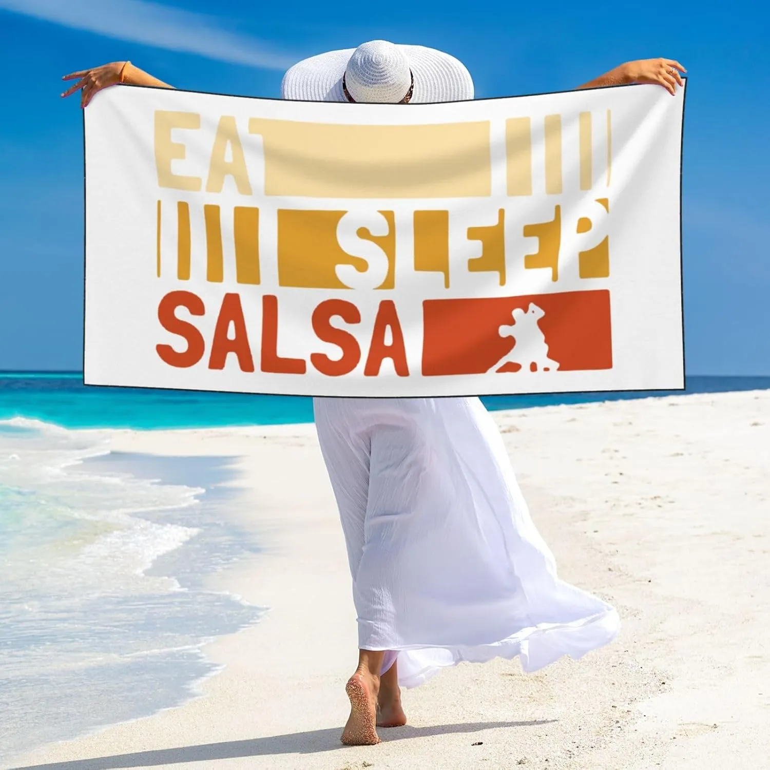 Eat Sleep Salsa Repeat Large Beach Towel 27.5x55 Inches - Ultra Soft & Quick Dry, Lightweight Sand Towel for Pool, Travel, Summer | Bath Towel for Adults & Family