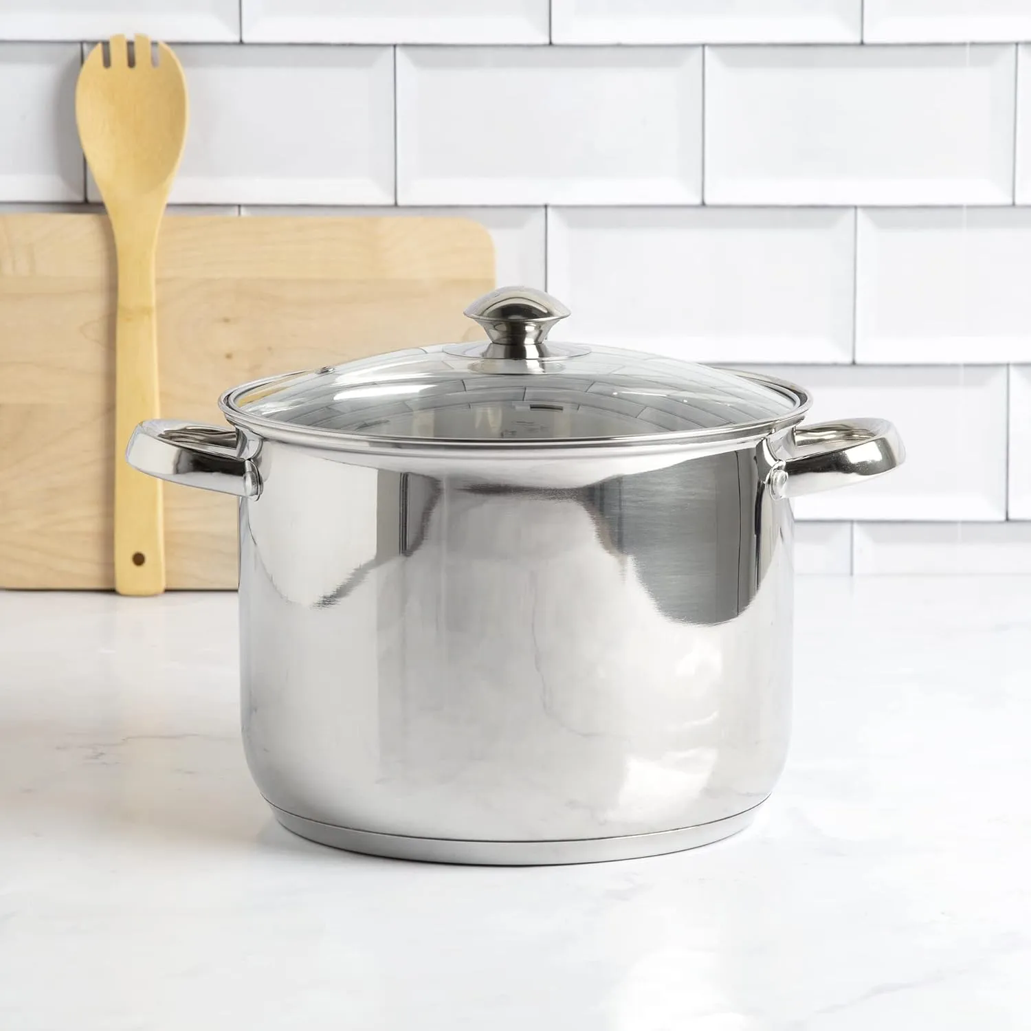 Ecolution Stainless Steel Stock Pot, Encapsulated Induction Ready Cooking Pot with Glass Lid, Oven Safe, Dishwasher Safe Soup Pot, 8-Quart