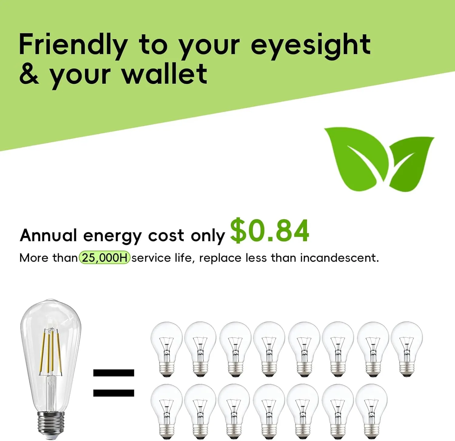 Edison LED Light Bulbs E26 LED Bulb 60 watt Equivalent Dimmable Light Bulbs 2700K Warm Soft White Vintage 7W LED Edison Bulbs 110V 120V 800 Lumen CRI90, 6 Pack