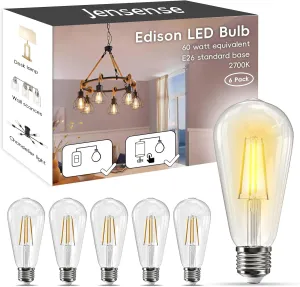 Edison LED Light Bulbs E26 LED Bulb 60 watt Equivalent Dimmable Light Bulbs 2700K Warm Soft White Vintage 7W LED Edison Bulbs 110V 120V 800 Lumen CRI90, 6 Pack