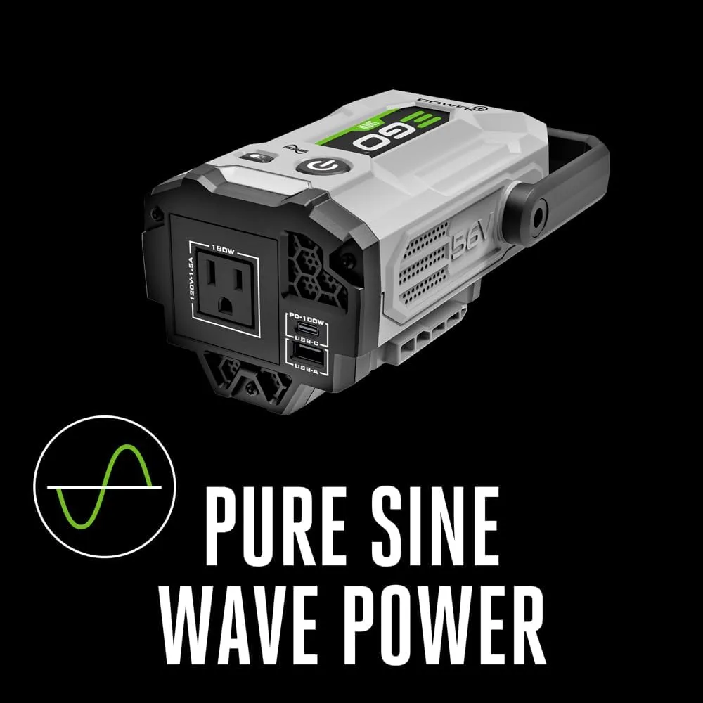 EGO Power  PAD1800 Nexus Escape 180W Inverter with Pure Sine Wave, USB A/C Included, Battery and Charger Not Included