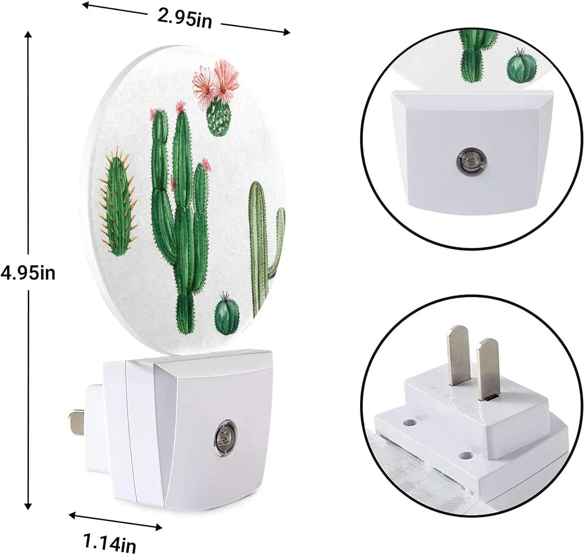 EKOBLA Plug in Cactus Night Light Exotic Cactus Pink Flower Desert Plant Green Night Lights Plug into Wall Round Lamp for Girls Boys Bedroom Bathroom Led Wall Decor