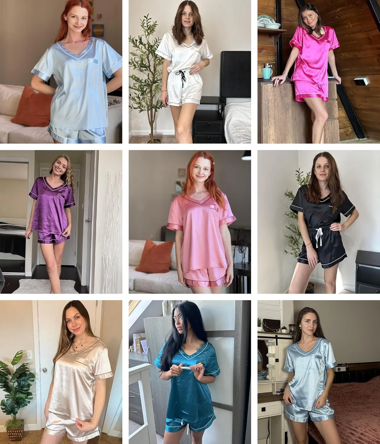 Ekouaer 2 Pack Silk Pajamas for Women Short Sleeve Satin Pj Set Soft V neck Sleepwear Loungewear, S-XXL