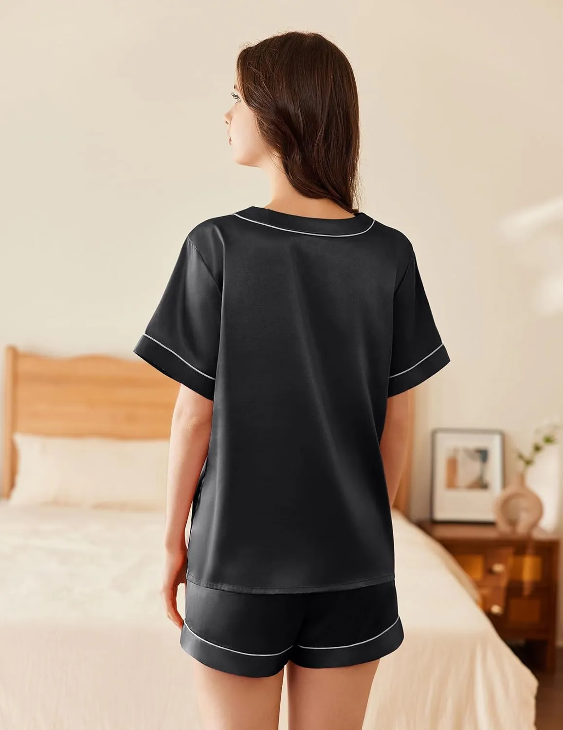 Ekouaer 2 Pack Silk Pajamas for Women Short Sleeve Satin Pj Set Soft V neck Sleepwear Loungewear, S-XXL