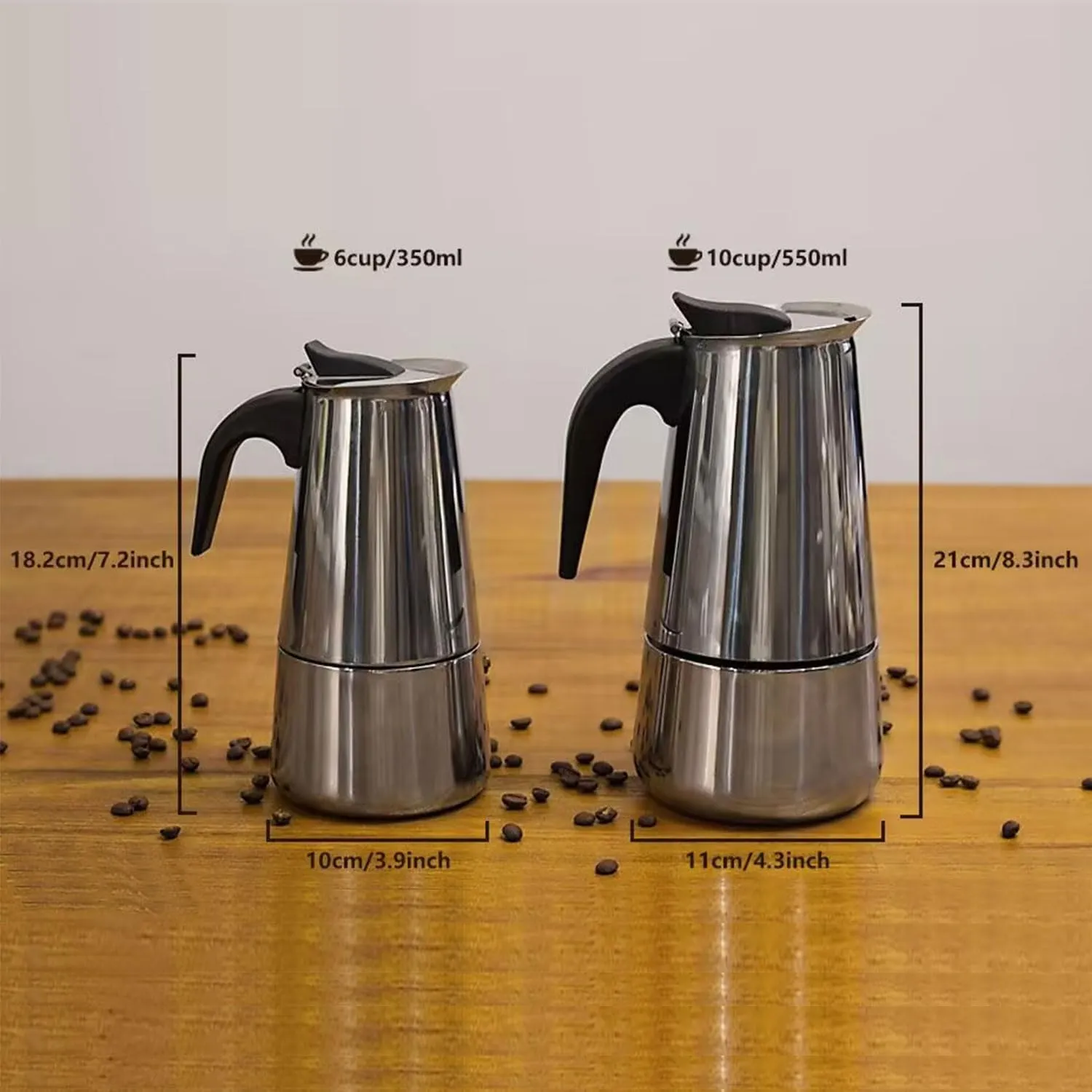 elabo Stovetop Espresso Machine and Moka Pot for Gas or Electric Ceramic Stovetop, Italian Espresso Coffee Shot Maker for Italian Espresso, Cappuccino and Latte, Stainless Steel 304, 6 Cups
