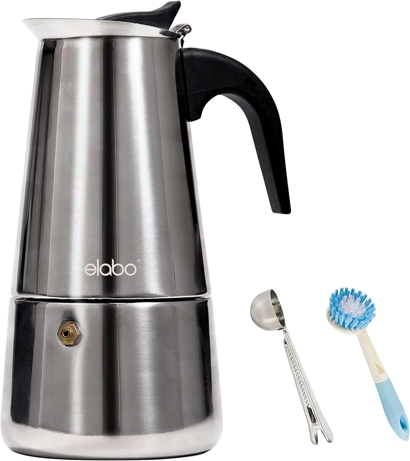 elabo Stovetop Espresso Machine and Moka Pot for Gas or Electric Ceramic Stovetop, Italian Espresso Coffee Shot Maker for Italian Espresso, Cappuccino and Latte, Stainless Steel 304, 6 Cups
